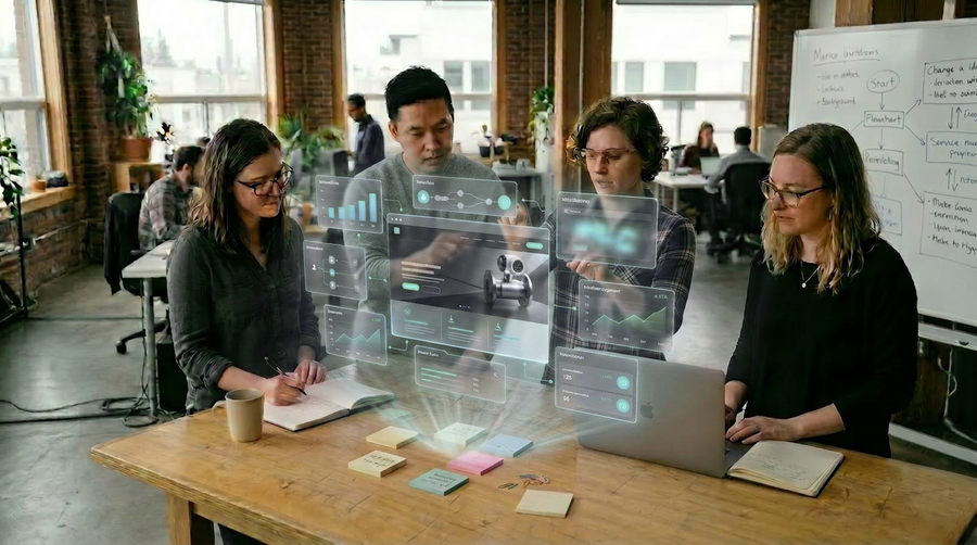 Besprechung zur Optimierung einer B2B-Website mit transparentem Dashboard für Analytics, Nutzerwege und Conversion-Daten
