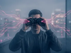 Fernglas mit Datenlinien als Symbol für B2B-Website-Tracking und bessere Sicht auf Nutzerverhalten